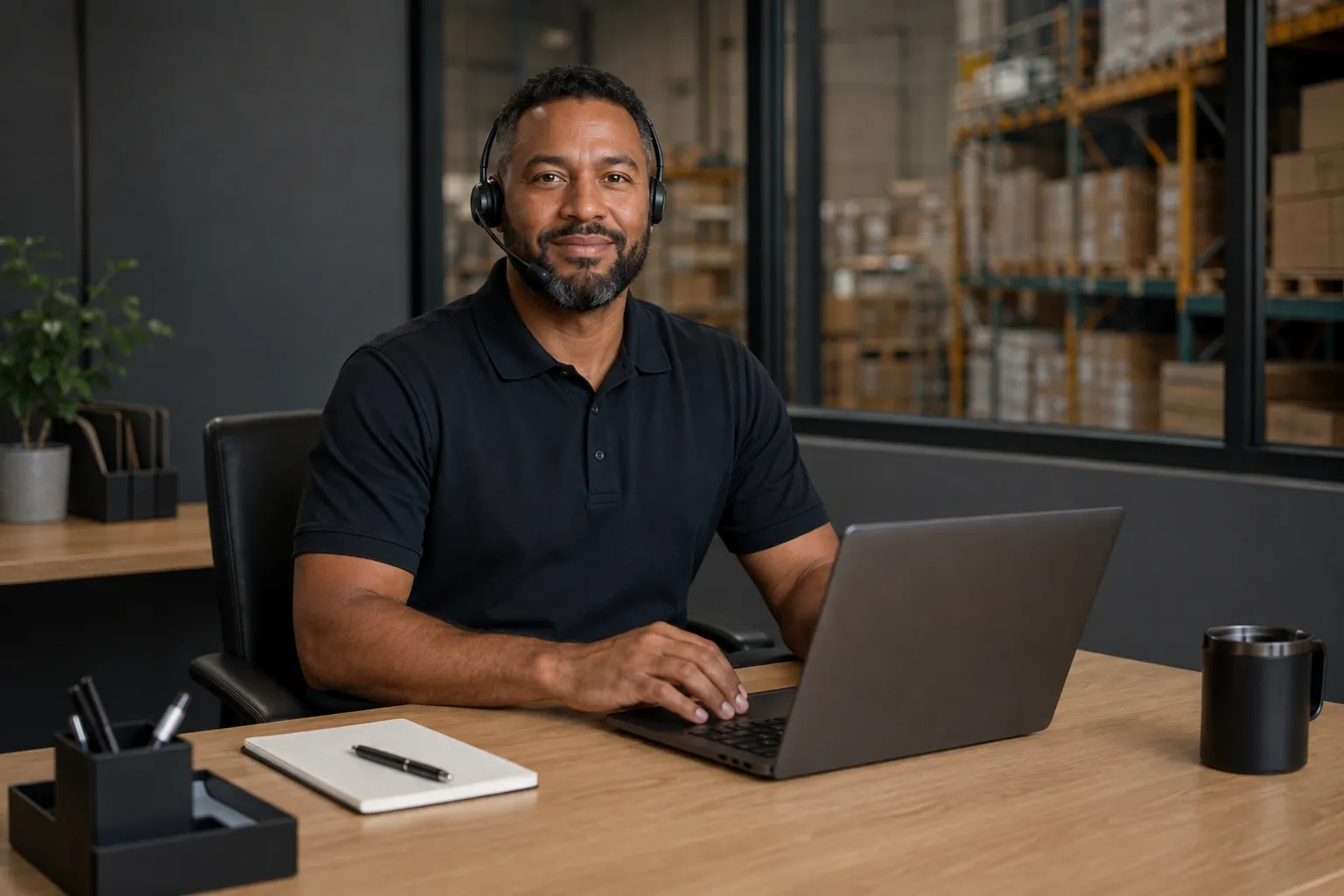 International wholesale support representative at laptop