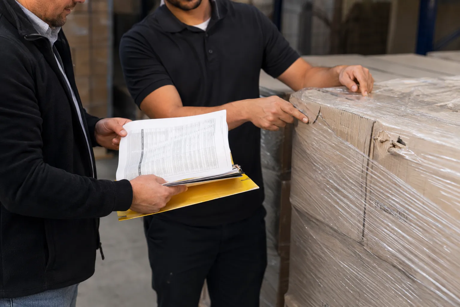 Atlas wholesale team inspecting a pallet and manifest