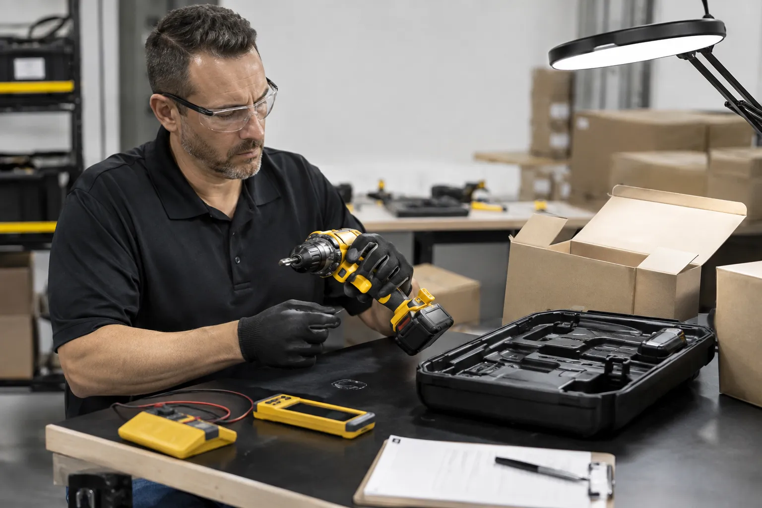 Technician testing a cordless drill